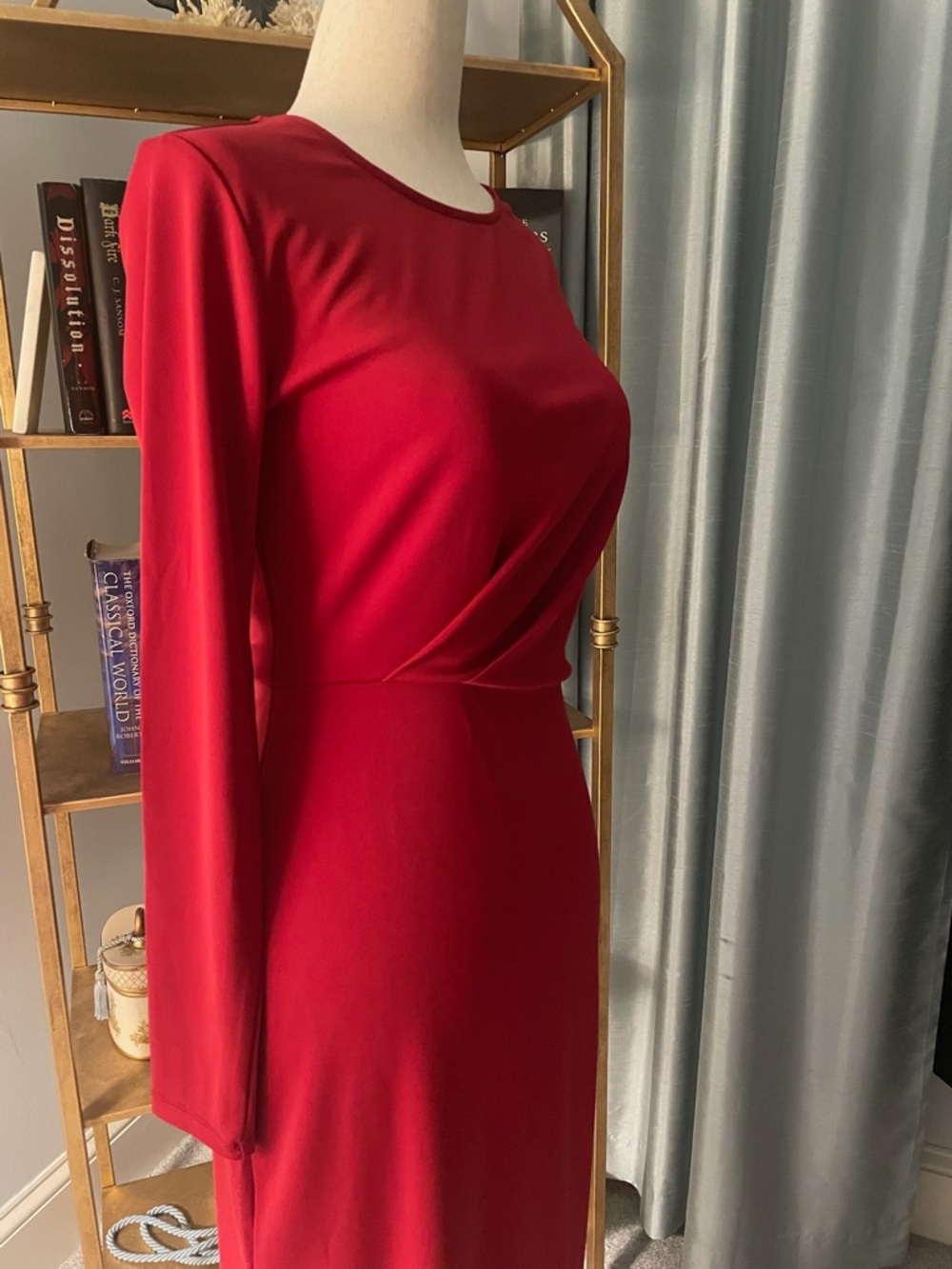 Ann Taylor Red Sheath Dress Midi XS Petite Office Wedding Draped 0 2 XXS